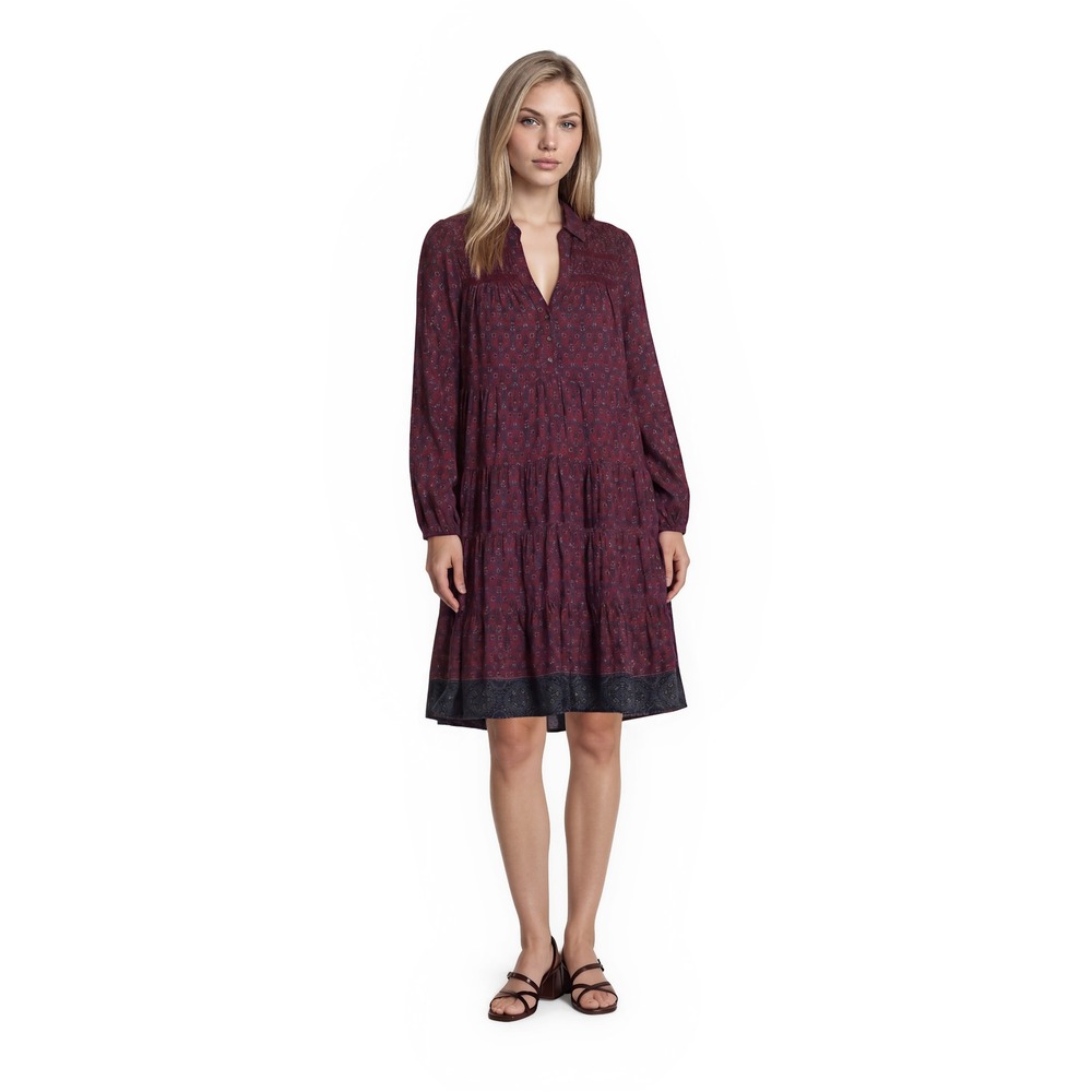Anthropologie Dress Women's Size Small Burgundy Floral 100% Cotton Boho